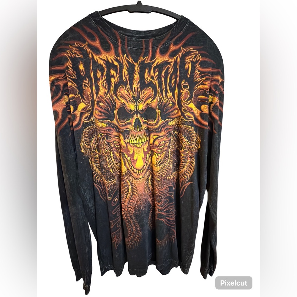 Affliction Men's Black and Orange Long Sleeve Tee